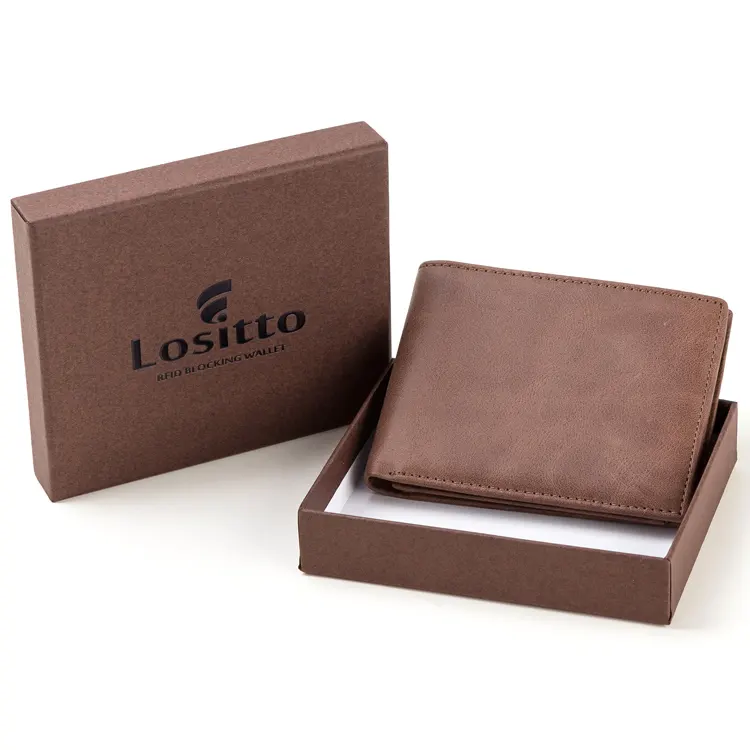 Hot sale young custom branded top grain Italian leather RFID blocking men slim wallet