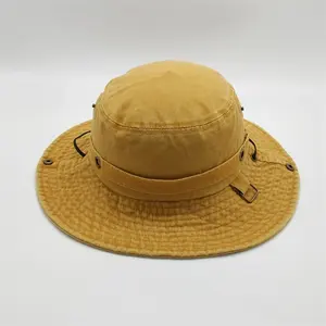 Chapeau de soleil pliable en coton jaune, personnalisé, bob, casquette de pêche, plage, avec cordons, été