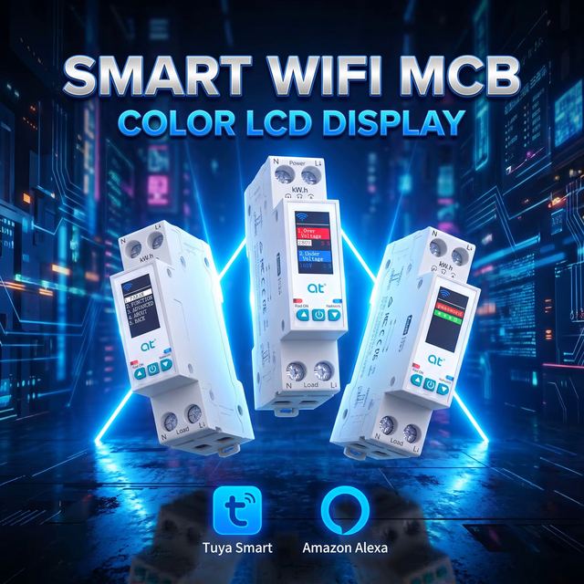 AT-SY1 1P 63A Smart WiFi MCB with Color Screen Prepaid Energy Metering Timer Switch Compatible with Tuya Smart Life Alexa