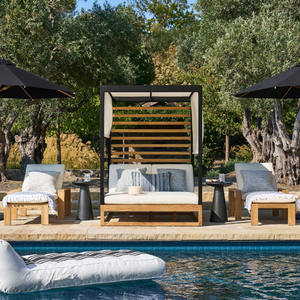 The Most Popular Customized Patio Furniture Double Sun Lounger Garden Sets <strong>Daybed</strong> <strong>with</strong> Teak Wood Finish Sun Lounge <strong>Canopy</strong> Bed - Product Image 3