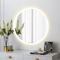 Miroir LED mural moderne sans cadre avec interrupteur tactile intelligent, anti-buée, pour salle de bain, avec verre rétroéclairé à 3 couleurs et intensité variable