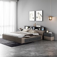 Mobilier de lit double de grande taille, meuble de chambre à coucher, avec tiroir de rangement
