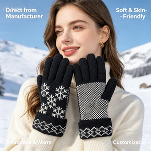Guantes de punto de acrílico/algodón para mujer, diseño de copo de nieve, cálidos, térmicos, con <span class=keywords><strong>dedos</strong></span> completos, compatibles con pantalla táctil, suaves, transpirables, cinco <span class=keywords><strong>dedos</strong></span> - Product Image 4