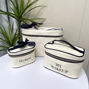 Trousse de maquillage blanche avec logo personnalisé, fermeture éclair, pochette cosmétique portable pour femmes, sac en toile respirant - Product Image 2