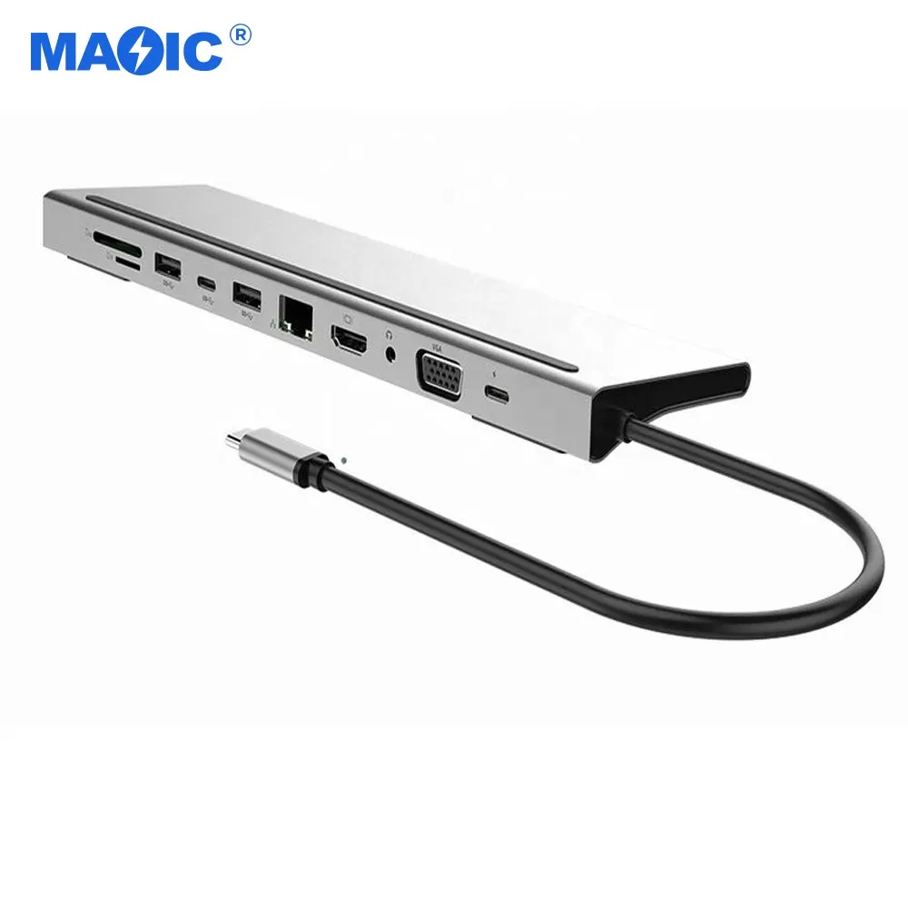 Custom Multifunction Docking Station 11 in 1 Type C USB C 3.1 HUB to 4K HDMI VGA USB SD/TF Card PD Ethernet Audio Adapter