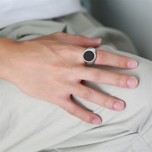 Black Enamel <b>Rings</b> Stainless Steel Silver Signet Finger Chunky <b>Ring</b> for Men - Product Image 5
