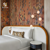 Coiffeuse avec miroir LED pliable en trois parties, plateau en bois courbé, tabouret tressé, design rétro, finition personnalisée, pour chambre d'hôtel