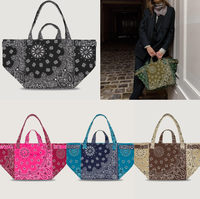 Sac fourre-tout en toile à imprimé Paisley patchwork, sac à main à double poignée, sac à bandoulière vintage ethnique réutilisable pour les voyages et le shopping