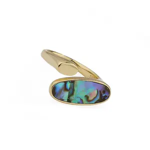 18K gold plated vintage fine jewelry 925 sterling silver unique adjustable rings with abalone shells