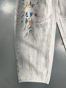 Jeans de <span class=keywords><strong>Hombre</strong></span> Estilo Hip Hop, Gris Degradado con <span class=keywords><strong>Blanco</strong></span> y Multicolor, Estampado de Tinta con Efecto Graffiti, Corte Holgado y Pierna Recta, Denim Urbano - Product Image 4