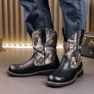 Bottines de cowboy pour homme en cuir PU légères et confortables avec fermeture éclair pour l'automne - Product Image 4