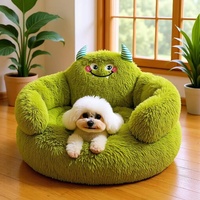 Coussin pour chien motif monstre vert, doux, chaud, en peluche, lavable, en coton PP, pour chiens de petite et moyenne taille, chiots, chats, utilisation intérieure toutes saisons