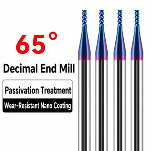 Fresa de extremo de vástago reducido HRC65 de 4 filos, sólida, de cabeza pequeña, para fresado de puntos decimales, con nanorecubrimiento azul - Product Image 1