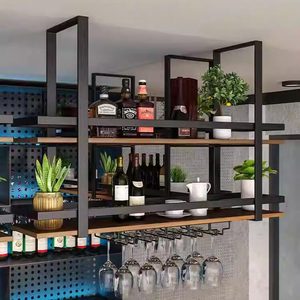 Étagère de rangement suspendue en fer forgé pour bar, comptoir de restaurant, armoire suspendue au plafond, casier à <span class=keywords><strong>vin</strong></span>, mobilier de maison - Product Image 4