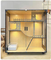 Villa de Luxe en Bois pour Chat – Cage et Maison à Deux/Trois Niveaux, Design Rectangulaire avec Motif Grain de Bois, Meuble pour Animaux de Compagnie