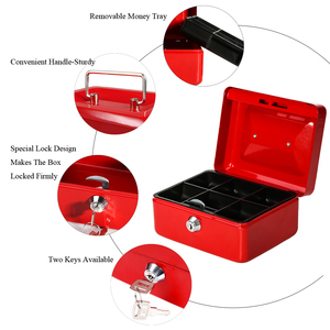 Thép Cơ Khí Di Động Khóa An Toàn Văn Phòng Euro Money Red Cash Box Với Khay Nhựa - Product Image 5