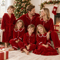 Guai Pyjamas en velours assortis pour la famille, très demandés pour Noël, ensemble doux rouge pour les fêtes, robe de nuit pour enfants