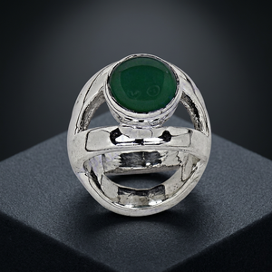 Modern Vintage Cocktail <b>Ring</b> with Round Onyx Stone 925 <b>Silver</b> Plated Geometric Design Unisex Anniversary Fashion Jewelry - Product Image 3