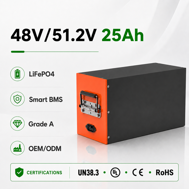 Grade a 48V/51.2V 25Ah LiFePO4 Lithium Ion Battery Pack for Mobility EV Fat Tire Cargo 5 Years Warranty 1280Wh CE/ Certified