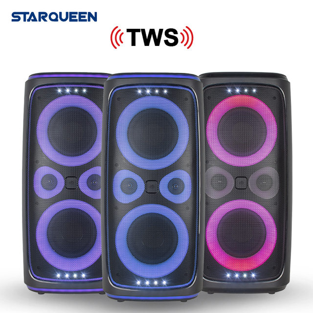 OEM High-end 100W Dual 6.5 Inch Party Speaker TWS Wooden Cabin Outdoor Plastic Heavy Bass Speakers