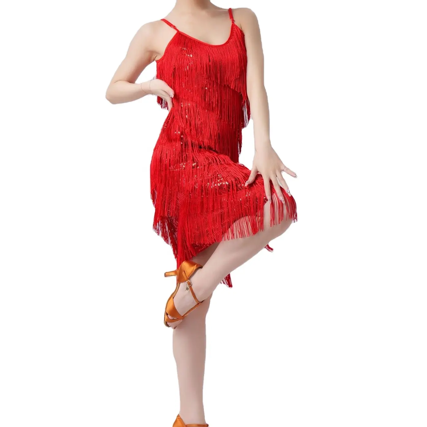 Red Stretch Fringes Jumpsuit Womens Costumes Club Dancer Singer Leotard Rhinestone Sequin Tassel Party Bodysuit Stage Costume