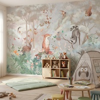 Papier peint mural auto-adhésif imperméable, forêt fantastique, animaux mignons, pour la décoration murale de la chambre des enfants