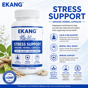 แคปซูลสมุนไพรออร์แกนิก EKANG US Factory Stress Support 90 เม็ด เสริมสร้างภูมิคุ้มกัน ช่วยผ่อนคลาย บำรุงสุขภาพจิต - Product Image 1