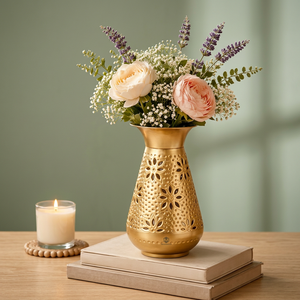 Vase à fleurs en laiton doré avec motif floral, décoration de table pour la maison, centre de table pour le salon - Product Image 4
