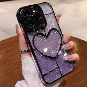 2023 tpu soft plating glitter de cover para i phone 14 pro gradient 3D love heart case for iphone 14 13 Pro max