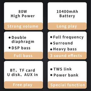Bán Loa Siêu Trầm Cyboris 80W OEM, Loa Tweeter Di Động BT5.0 Không Dây Hỗ Trợ Thẻ <span class=keywords><strong>Micro</strong></span> <span class=keywords><strong>SD</strong></span> AUX USB - Product Image 6