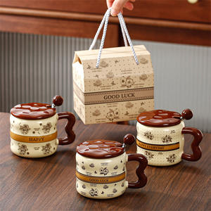 Taza de Cerámica Floral Retro con Tapa de 350 ml para Café, Té, Uso en Casa y Oficina - Product Image 4