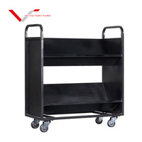 Chariot de livre Double face en métal en forme de v, chariot sur roues, 2 niveaux, bibliothèque, littéraire, chariot mobile, chariot pour documents et bureau