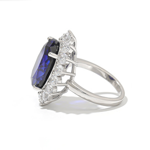 Anello di gioielli femminili di lusso <span class=keywords><strong>con</strong></span> pietra preziosa di <span class=keywords><strong>zaffiro</strong></span> blu <span class=keywords><strong>con</strong></span> chiusura in oro massiccio 925 With18k per regalo donna - Product Image 2