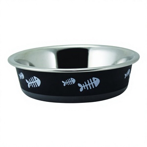 Bols et mangeoires pour animaux de compagnie en acier inoxydable Bols antidérapants pour animaux de compagnie Fusion collée noire Design imprimé - Product Image 1