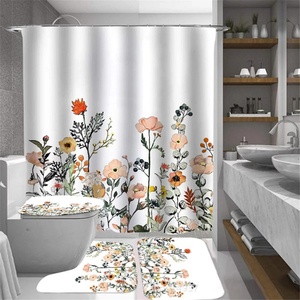 Dye Sublimation Custom Printed Shower <b>Curtain</b> and Bath Rug <b>Bathroom</b> Set - Product Image 1
