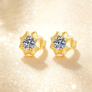 Pendientes de Girasol con Certificado GRA, Chapados en Oro, Plata de Ley S925, Corte Brillante D VVS1, Moissanita de 0.5CT, Modernos para Mujer - Product Image 6