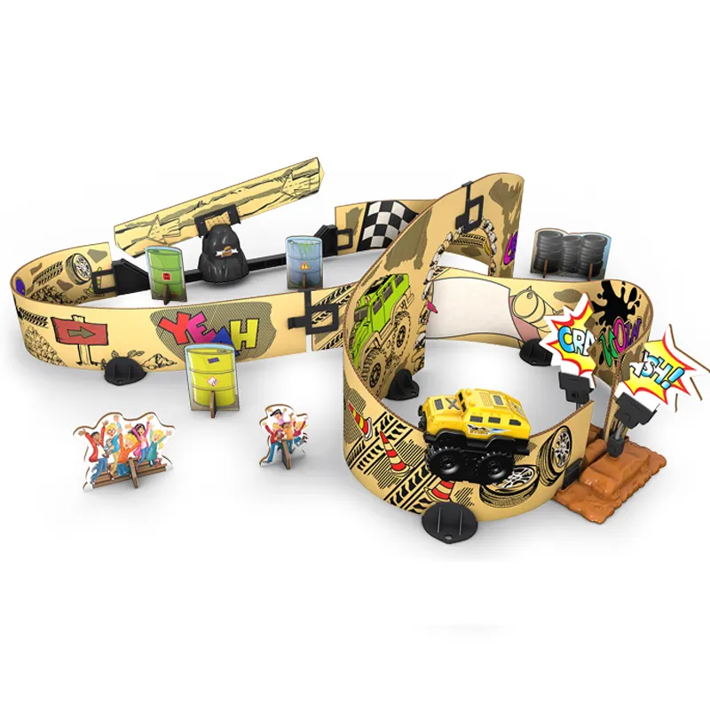 2024 New design Educational DIY assembled children's cardboard dinosaur track toys and track paper car toys