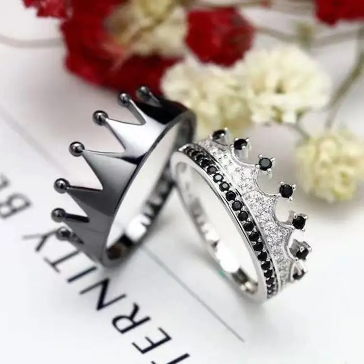 Casal anel de casamento, conjuntos de anéis de casamento, tendência, personalidade, aberta, ajustável, moda casal, coroa, rei, anel