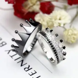 情侣结婚戒指套装批发潮流个性开放可调情侣戒指时尚皇冠国王皇后戒指