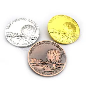 British Columbia golf coin gold silver bronze antique copper plating souvenir coin customized 3D embossed coins for club