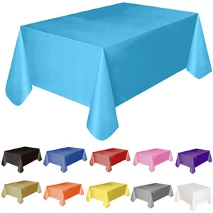 Yeni düz renk ev açık düğün otel parti ziyafet masa örtüsü dikdörtgen parti tema PE plastik masa örtüsü