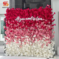Mur de fleurs artificielles en tissu rose 5D 3D lisse, décoration de mariage, panneau de fleurs artificielles, toile de fond de mur de fleurs