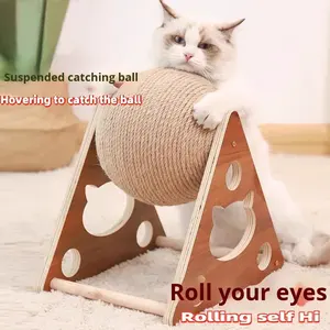Mainan kucing papan garuk, mainan kucing papan gores kayu vertikal bola Sisal tahan lama minimalis tahan aus tidak rontok - Product Image 3