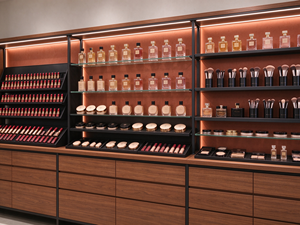 Custom Modern Wooden Cosmetic Display Shelves with <b>LED</b> <b>Lighting</b> for Luxury Beauty and Perfume Stores - Product Image 5