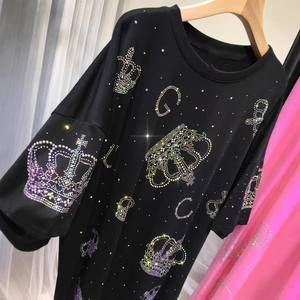 Camiseta Extra Grande <span class=keywords><strong>para</strong></span> Personas de Talla Grande (1.00-150.00 kg), Resistente, con Pedrería, Manga Corta, Estilo Occidental, Moda de Verano - Product Image 3