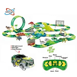 Spray Dinosaur World 360 Rotate Loop Flexible Track 2.4G 6CH RC Rail Car Slot Toys