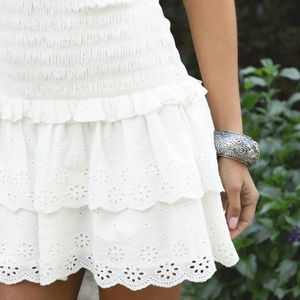 Robe d'été décontractée pour femme, la plus vendue, personnalisée, à col licou, smockée, à volants superposés, mini-robe en dentelle ajourée - Product Image 5
