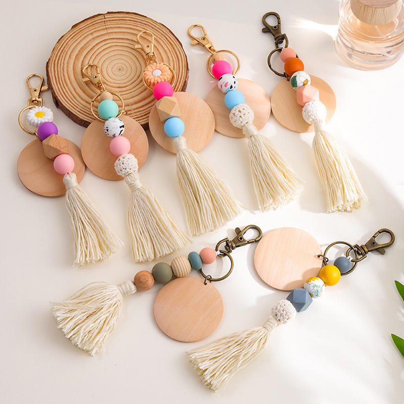 Wholesale Bohemian Multicolor Silicone Beads Wood Disc Carving