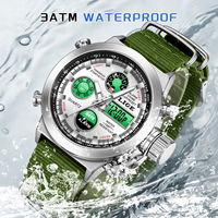 Jam Tangan Pria LIGE LG89228 Heavy Duty LED Sport Tactical Digital Hijau Nylon Tahan Air Kokoh untuk Pria Alarm Stopwatch+Kotak