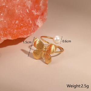 Anillos de Perlas de Moda en Acero Inoxidable 316L con Baño de Oro Fino de 14k y 18k que No se Deslustran para Mujer - Product Image 5